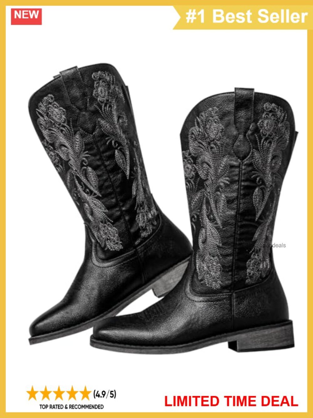 Wide Calf Cowboy Boots Square Toe Faux Leather Western Cushioned